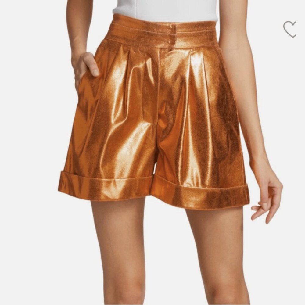 Kimberly Goldson Lizzie Metallic Faux‎ Leather Shorts Copper 0 Orange